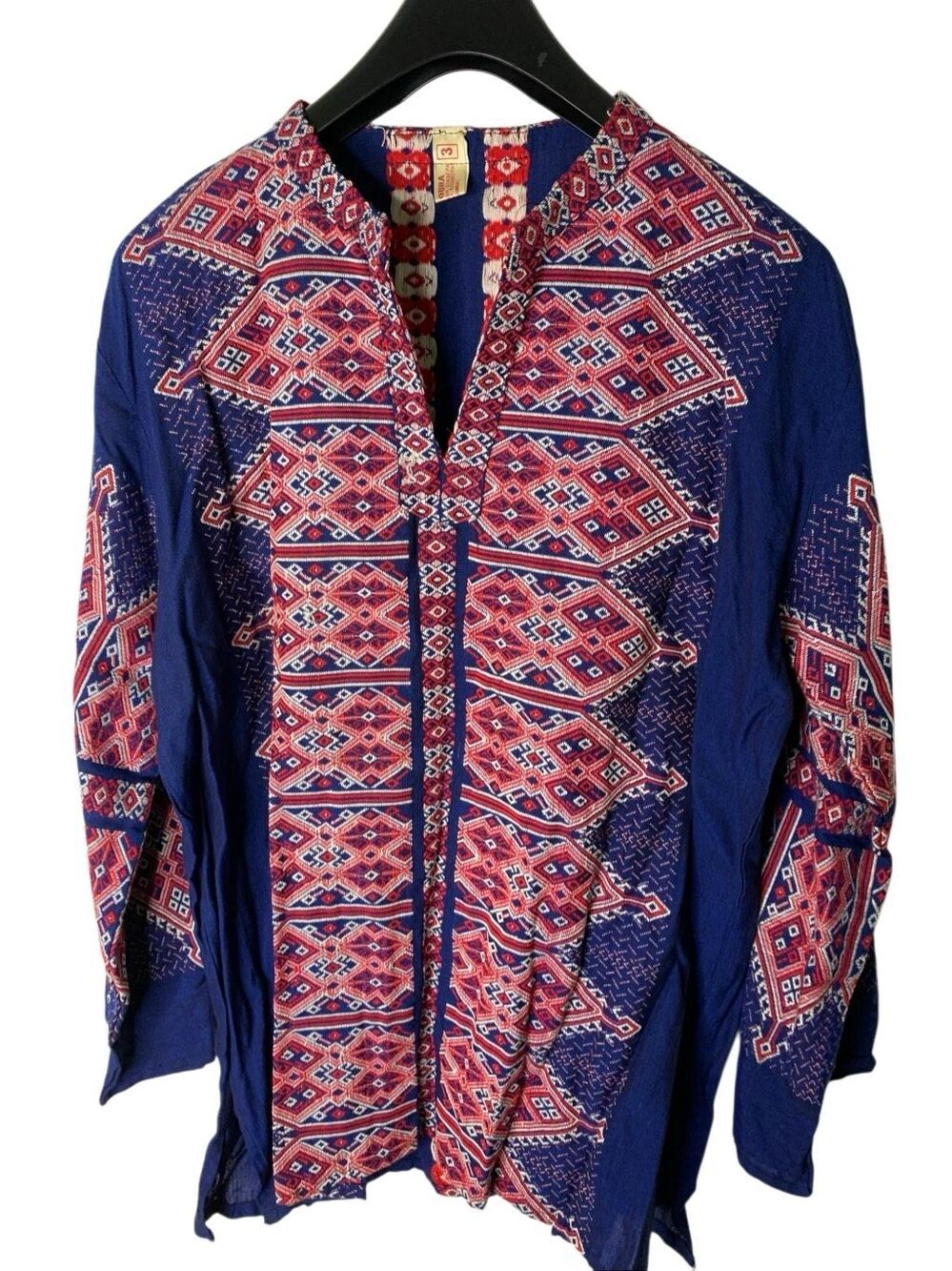 Vintage 70's M. De Sigoura Greece 100% cotton embroidered pullover tunic size 3
